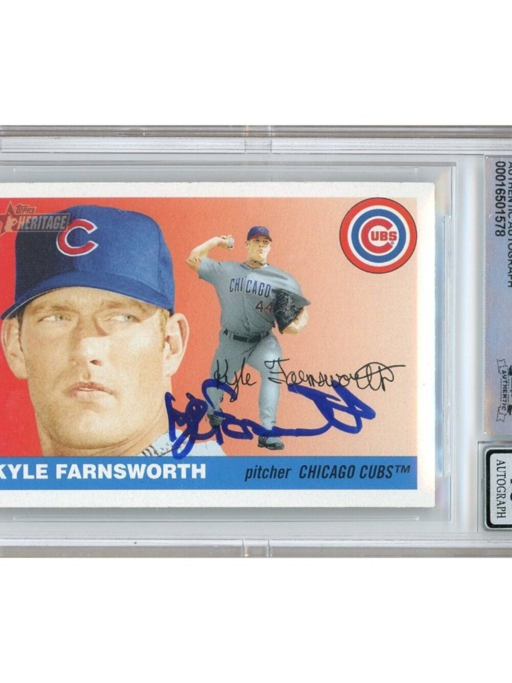 Kyle Farnsworth Signed 2004 Topps Heritage #121 Cubs BAS Slabbed BGS Auto 10 MLB